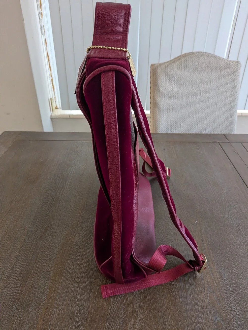 Tote & Carry Velvet Vegan Leather Backpack Bag Burgundy